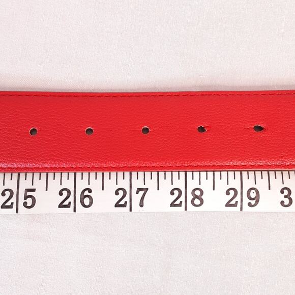 Express Red Synthetic Leather Belt XS Waist Double Circle Silver Tone Buckle - Picture 9 of 13